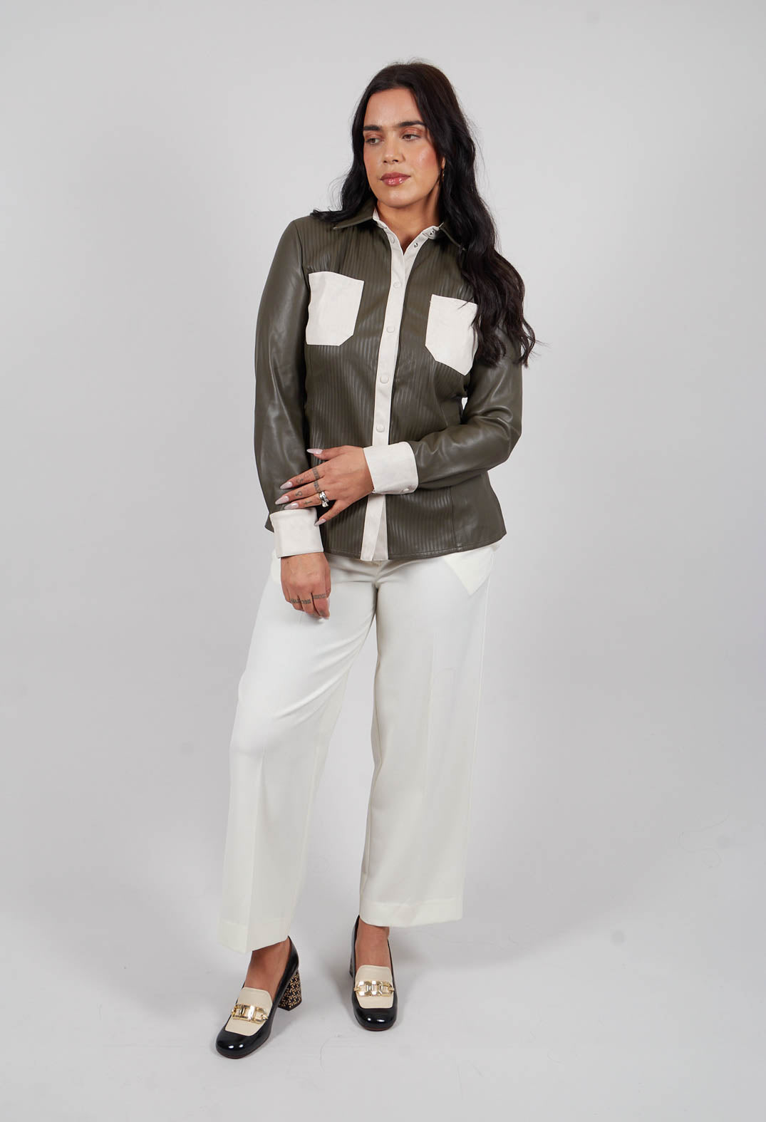 Long Sleeved Faux Leather Shirt