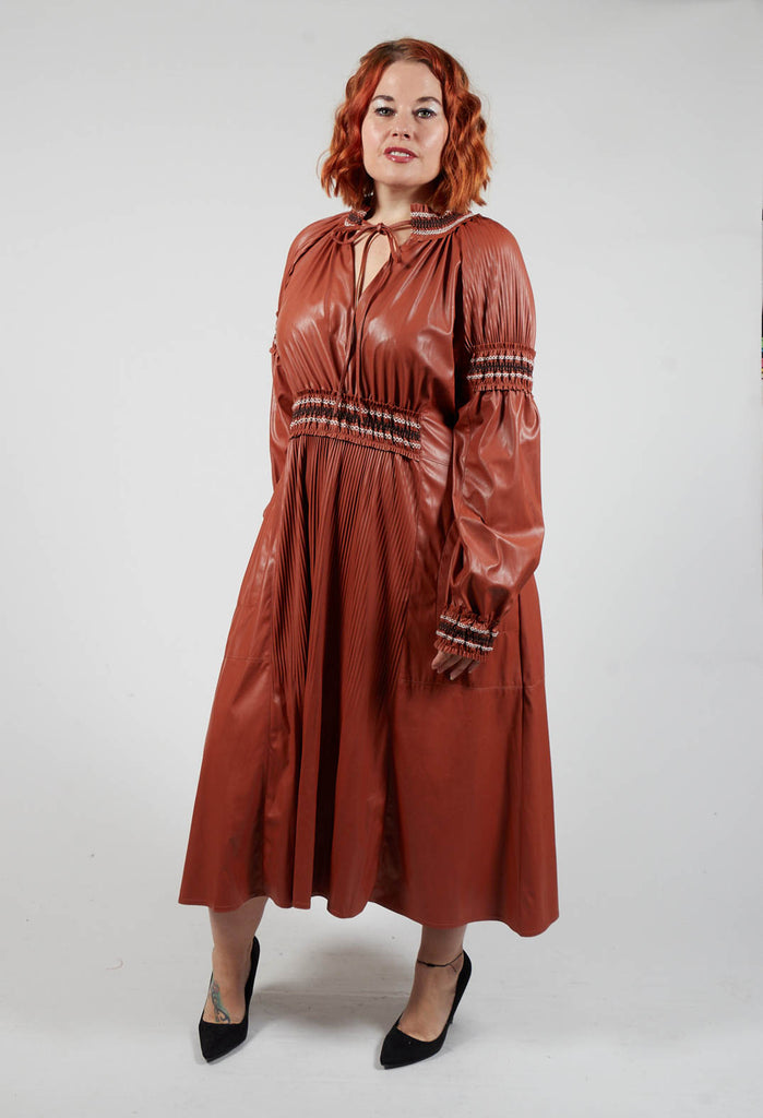 Long Length Faux Leather Dress in Brown