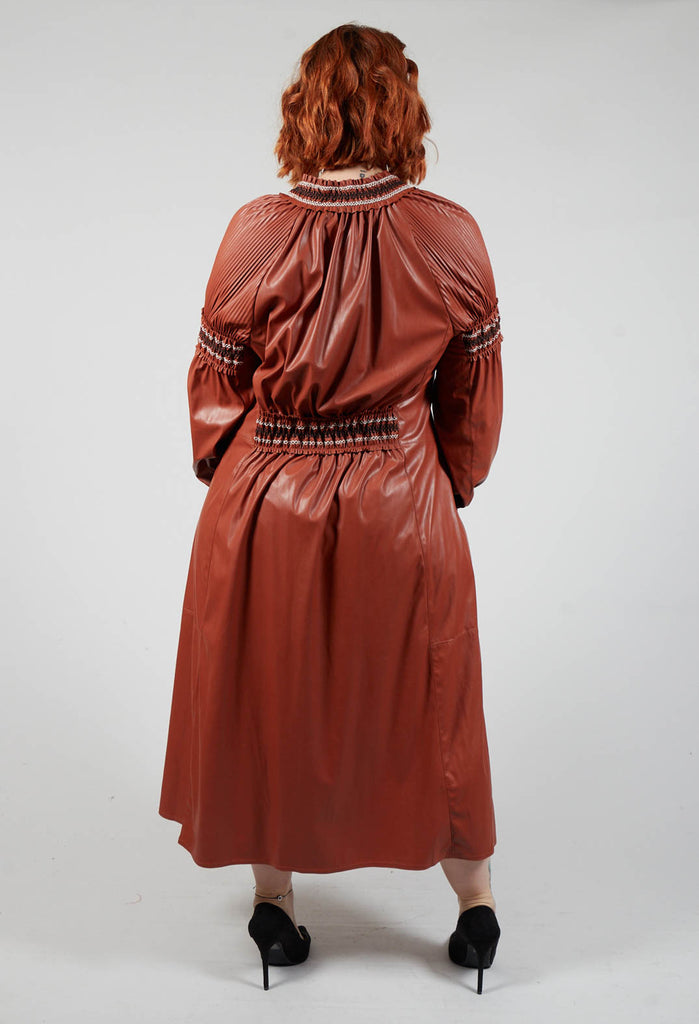 Long Length Faux Leather Dress in Brown