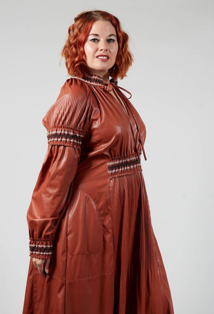 Long Length Faux Leather Dress in Brown
