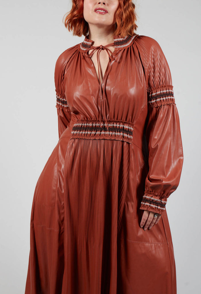Long Length Faux Leather Dress in Brown