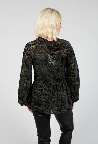 Long Sleeved Peplum Blouse In Green