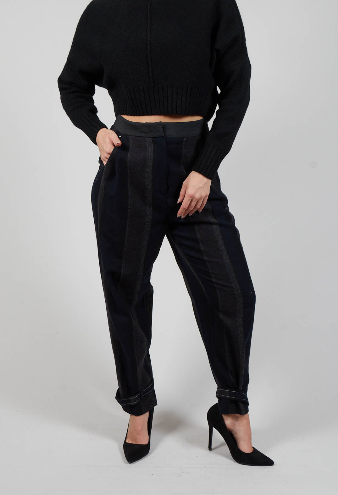 Trousers In Striped Black with Cuffs