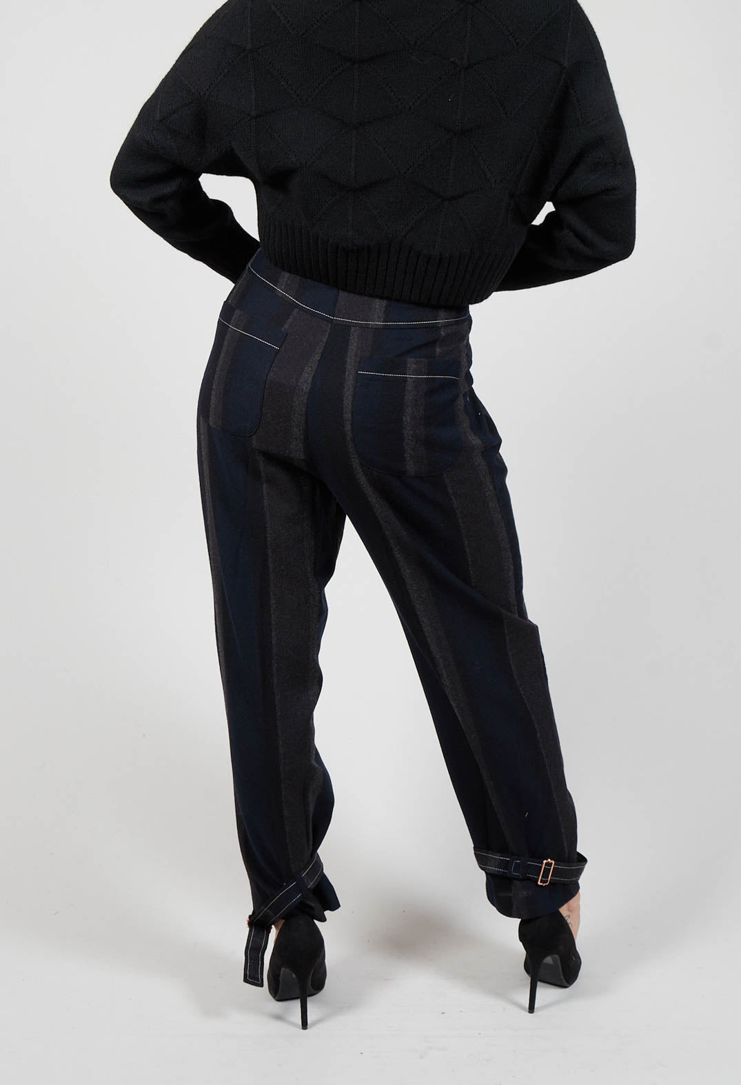 Trousers In Striped Black with Cuffs