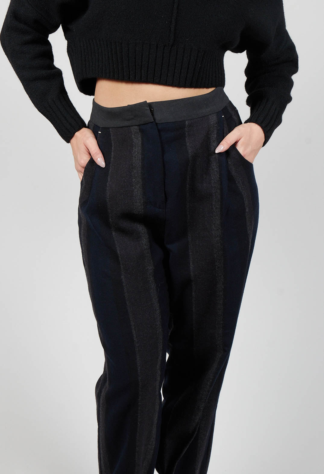 Trousers In Striped Black with Cuffs