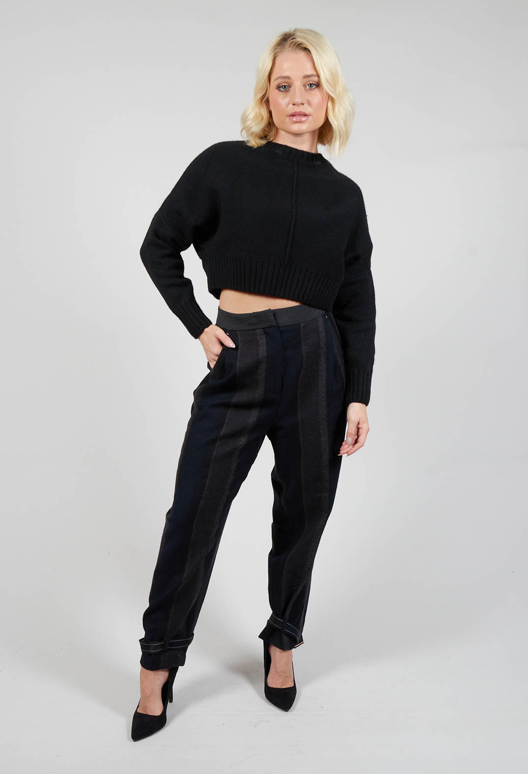 Trousers In Striped Black with Cuffs