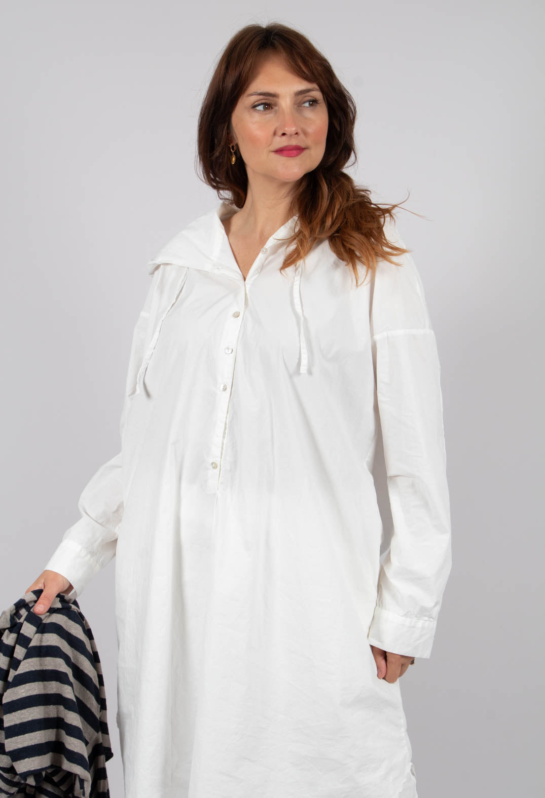 Long Hooded Shirt in Milk