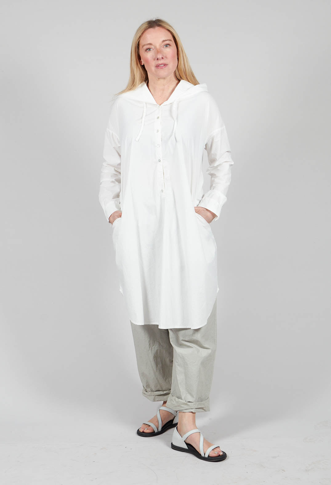 Long Hooded Shirt in Milk