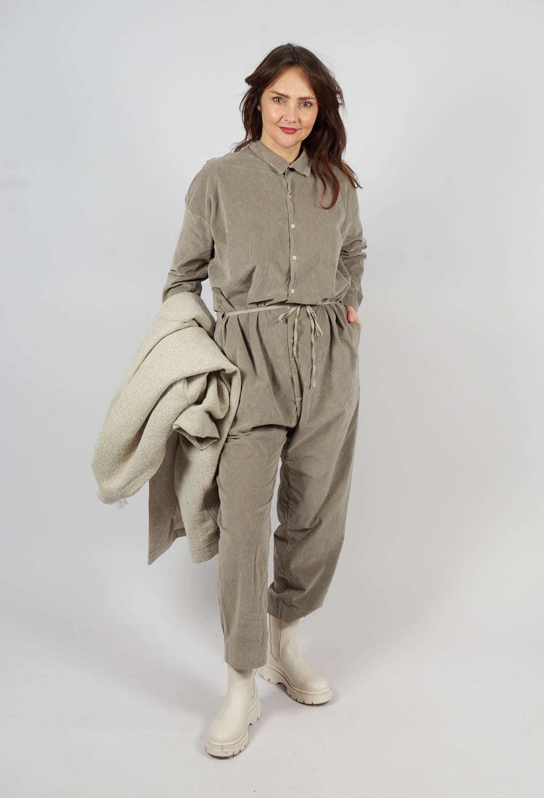 Velvet Collar Jumpsuit in Marron Glace