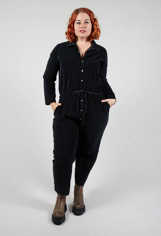 Velvet Collar Jumpsuit in Black