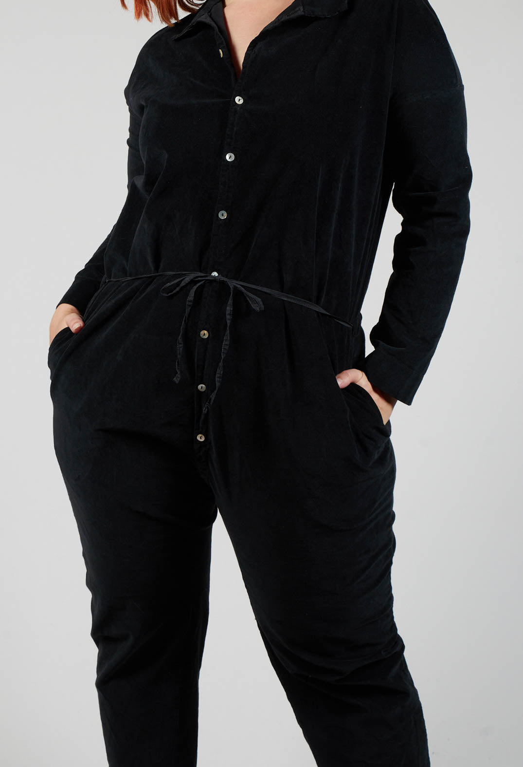 Velvet Collar Jumpsuit in Black