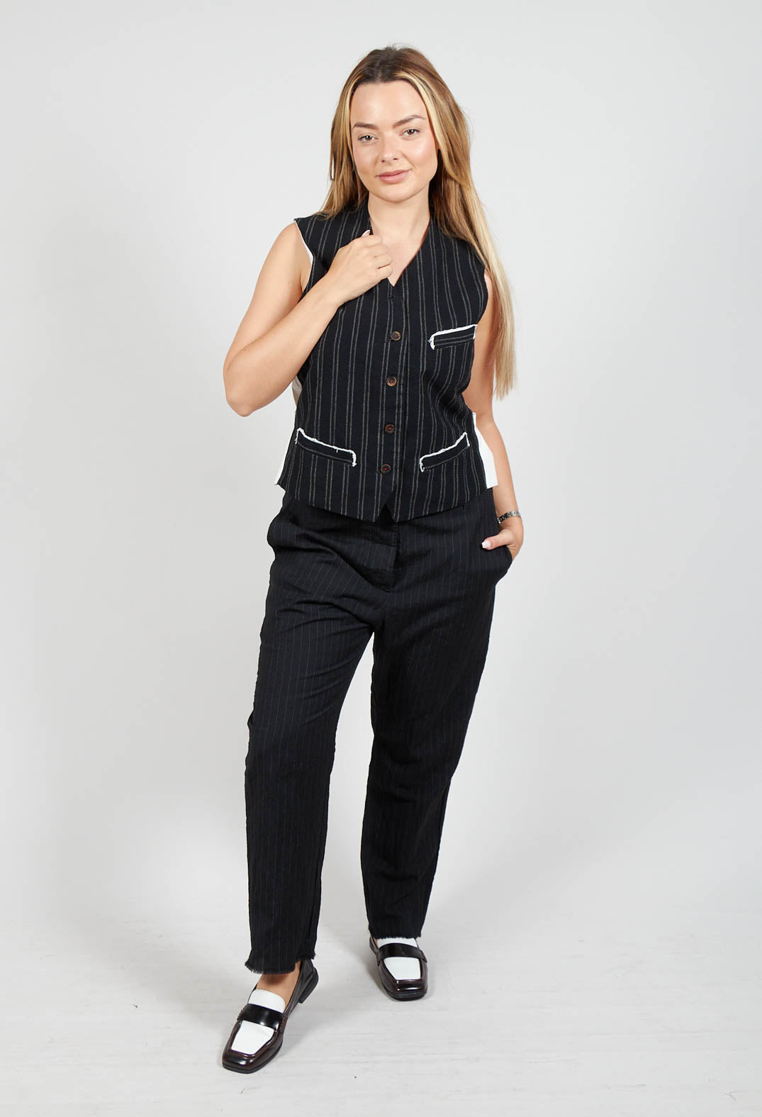 Straight leg striped trousers sale