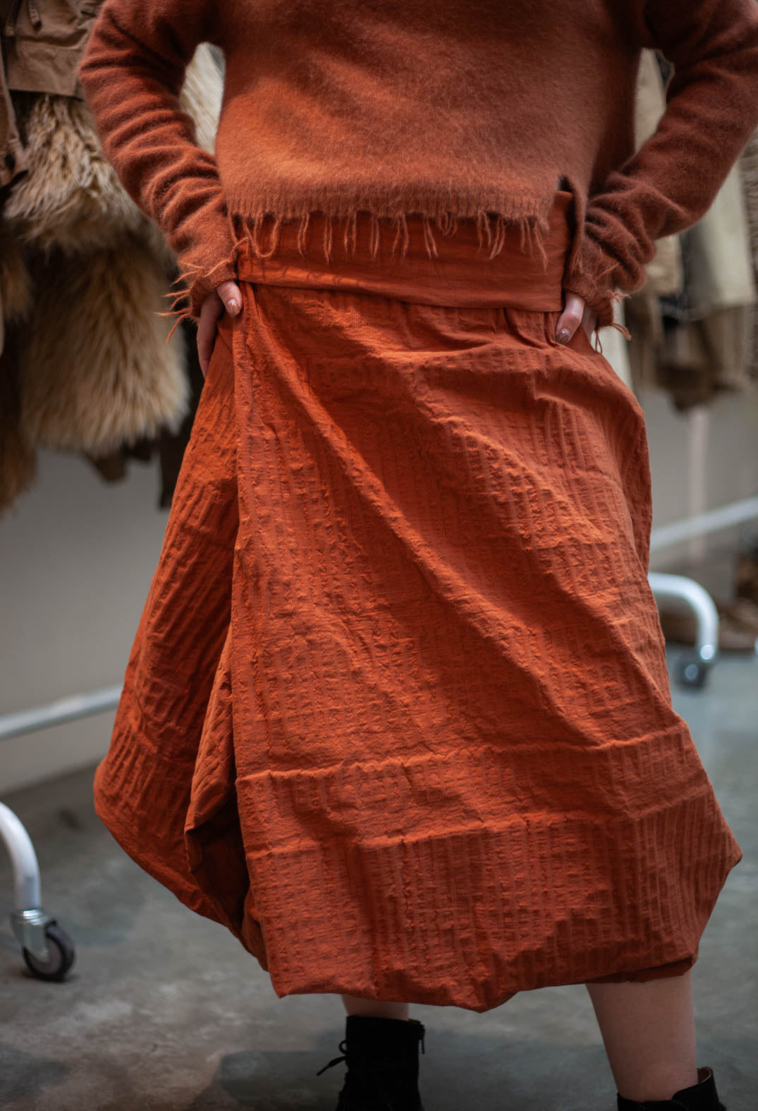 PRE-ORDER - Draped A-Line Skirt in Dakar 3D Optic (Pictured in Terracotta 3D Optic) - 2240304