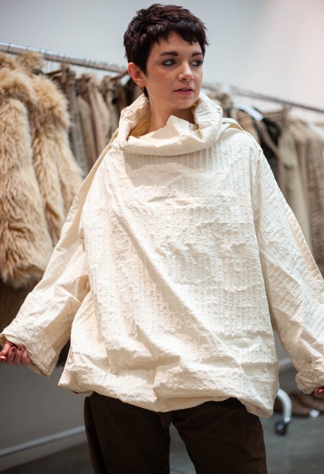 PRE-ORDER - Oversized High Neck Top in Clay 3D Optic (Pictured in Ivory 3D Optic) - 2240802