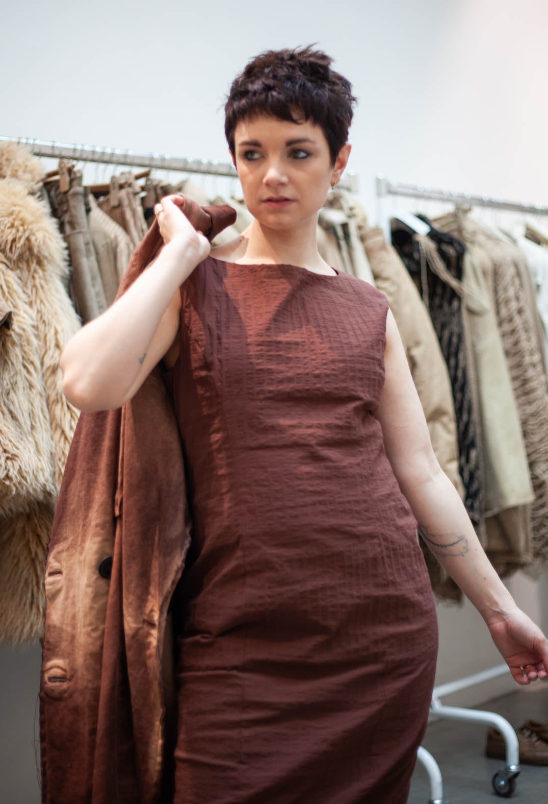 PRE-ORDER - Shift Dress in Terracotta 3D Optic (Pictured in Henna 3D Optic) - 2240911