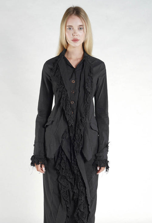 PRE-ORDER - Jacket with Lace Detail in Black Gloss - 2241124