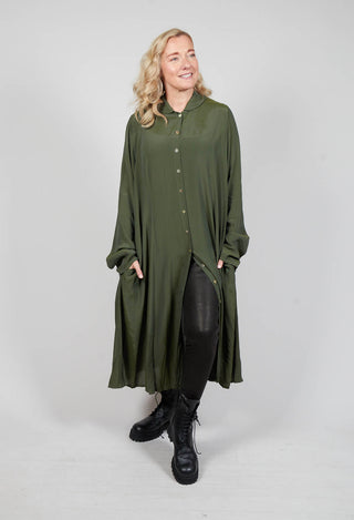 Globusen Silk Coat Dress in Avocado Green