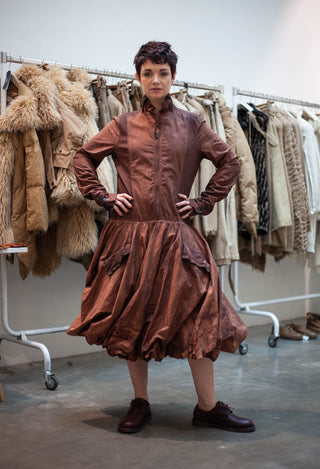 PRE-ORDER - Bubble Hem Dress in Terracotta Cloud (Pictured in Henna Cloud) - 2260908