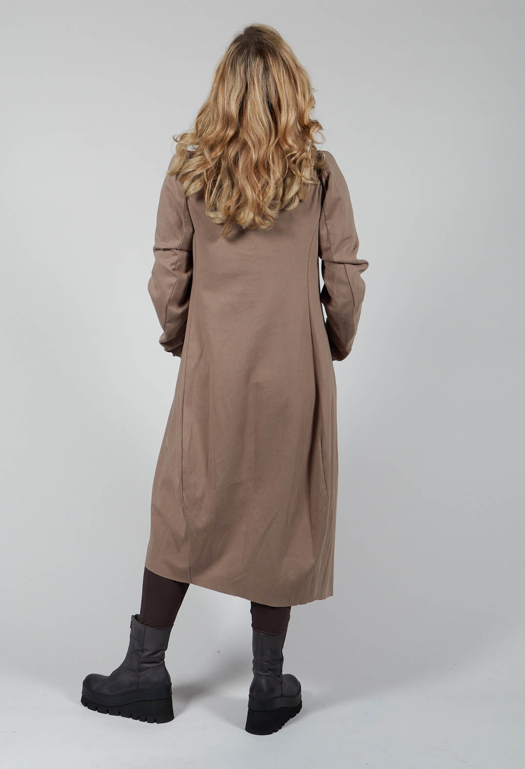 Wide Neck Long Sleeve Print Dress in Toffee Boss
