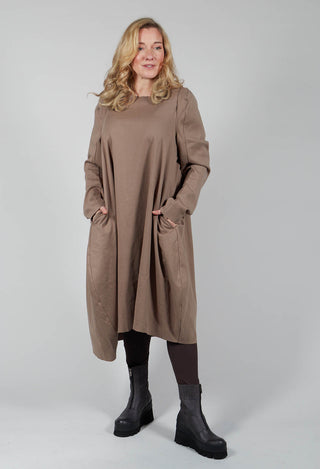 Wide Neck Long Sleeve Dress in Toffee