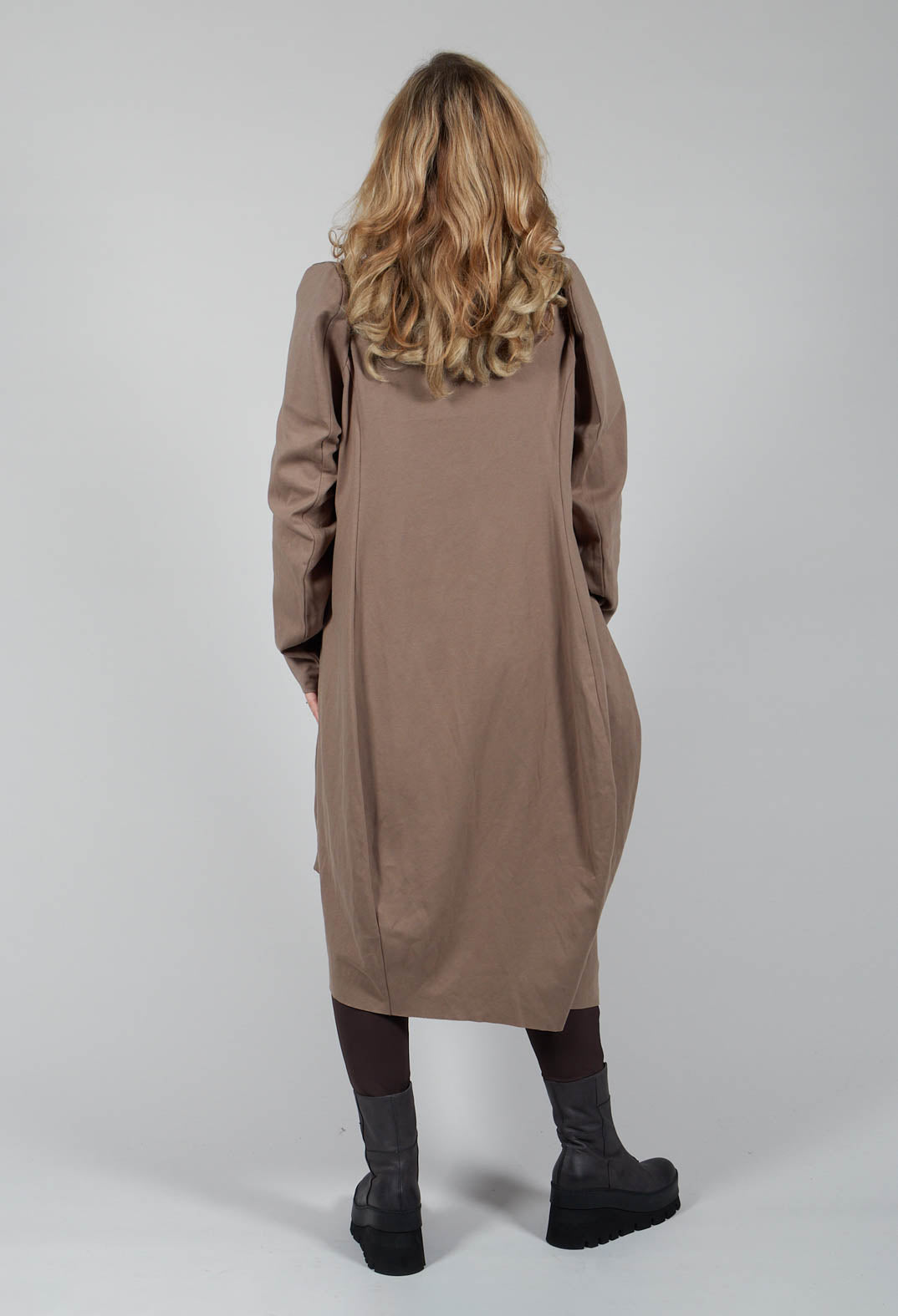 Wide Neck Long Sleeve Dress in Toffee