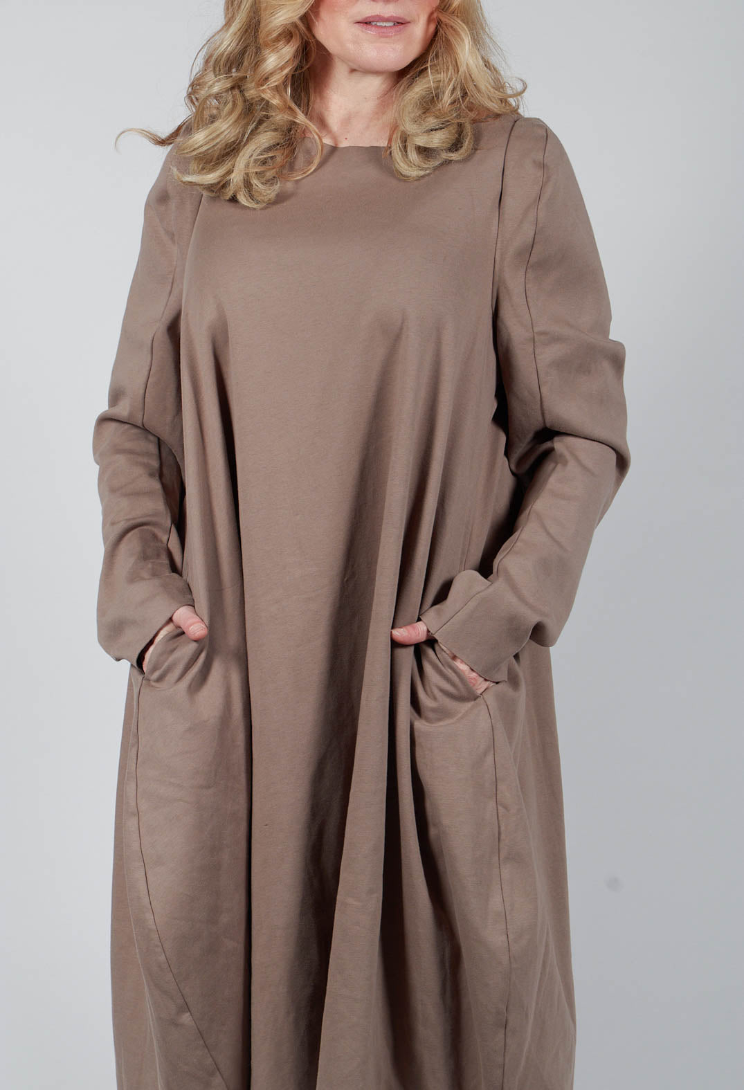 Wide Neck Long Sleeve Dress in Toffee