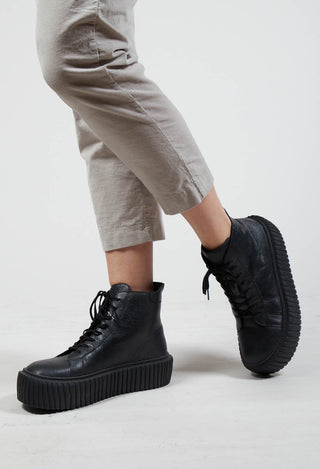 Leather Lace up Ankle Boots in Ghost Black