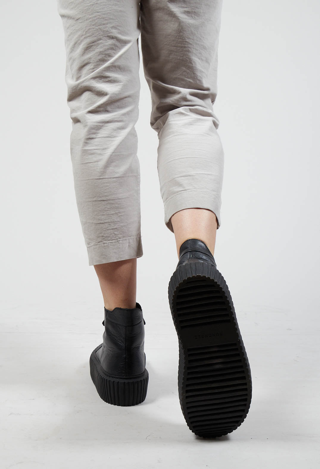 Leather Lace up Ankle Boots in Ghost Black