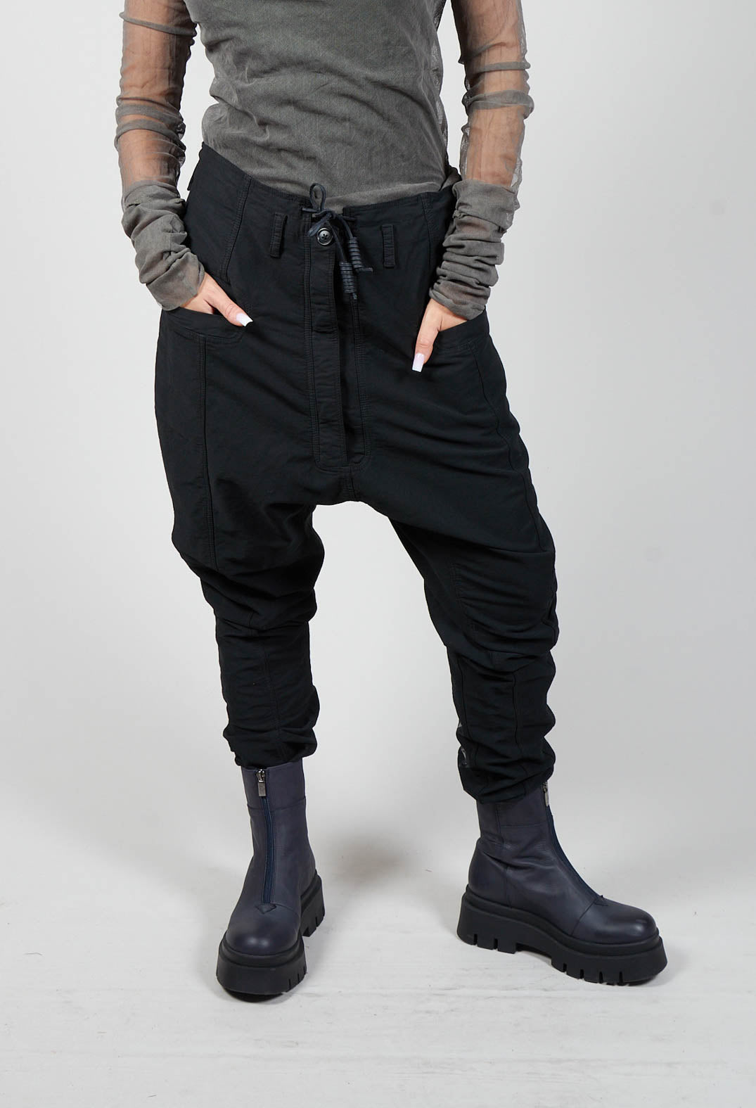 Utility Dropcrotch Trousers in Black Print