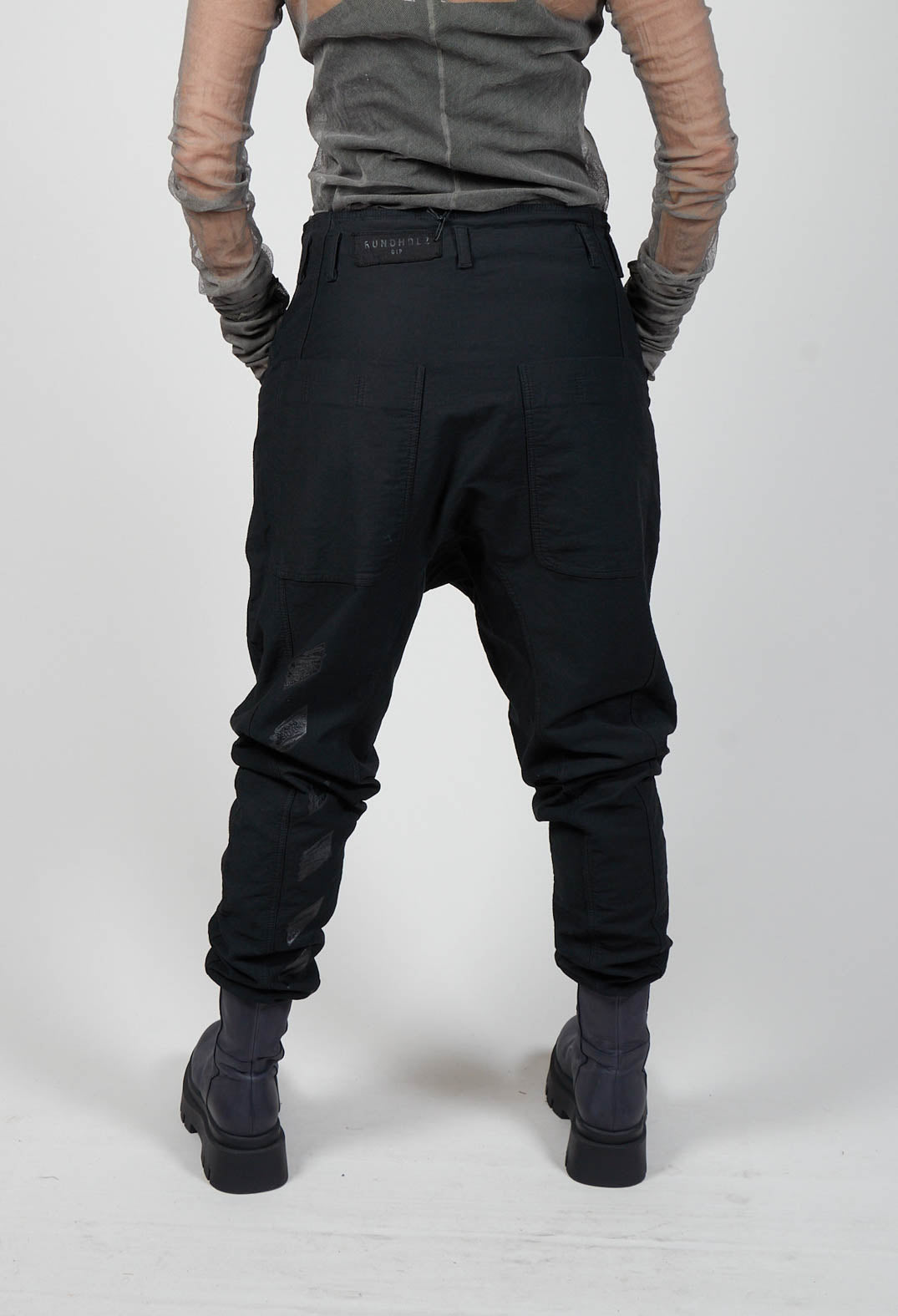 Utility Dropcrotch Trousers in Black Print