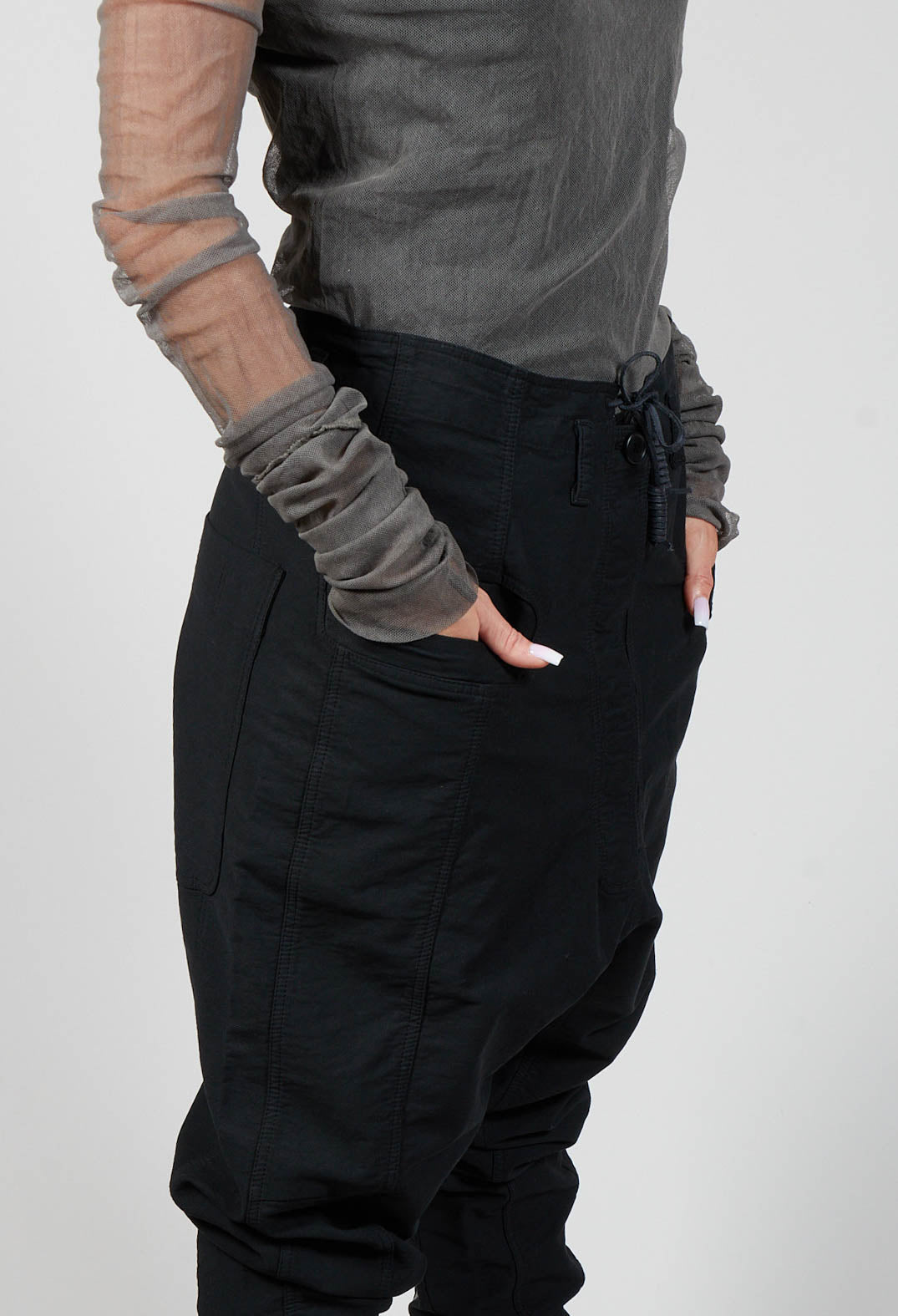 Utility Dropcrotch Trousers in Black Print