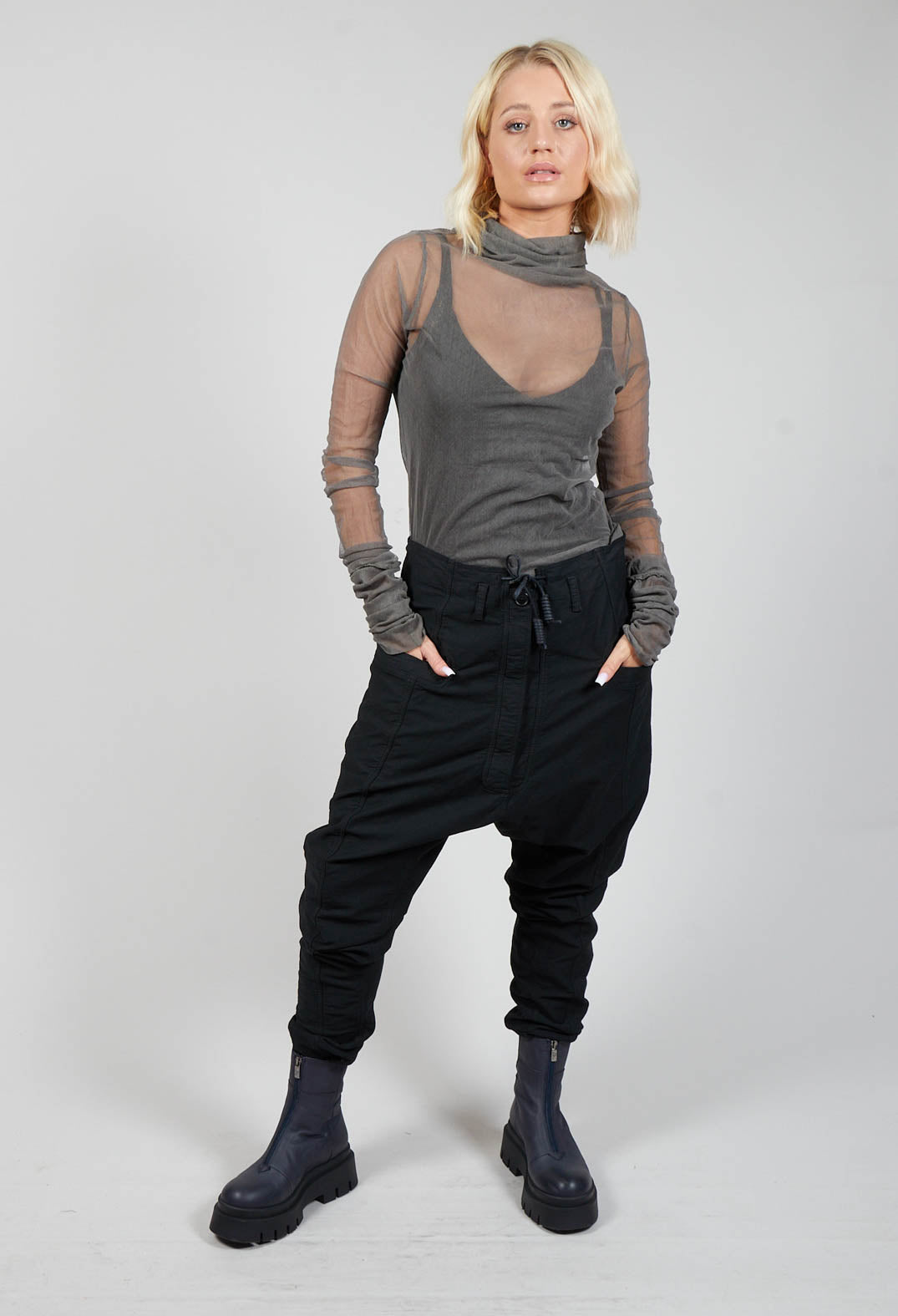 Utility Dropcrotch Trousers in Black Print