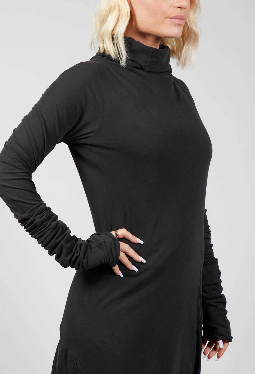 Fitted Jersey Tunic with Roll Neck in Wood