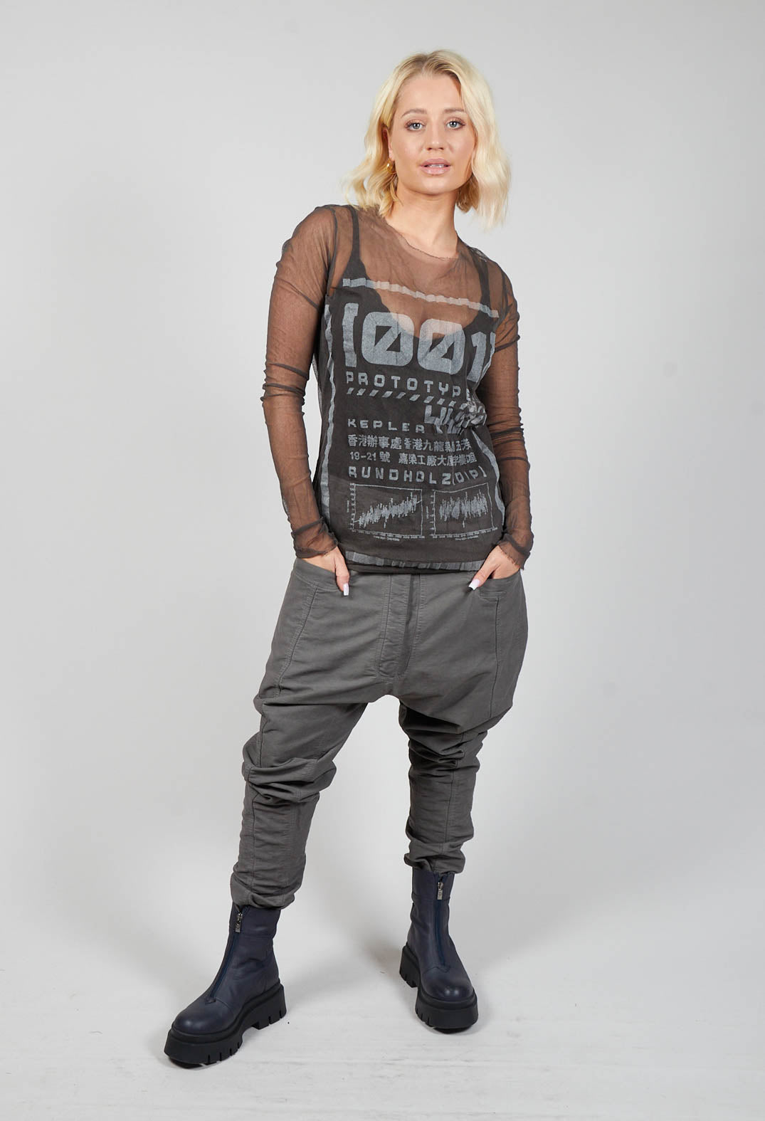 Printed Mesh T-Shirt in Cedar Silver