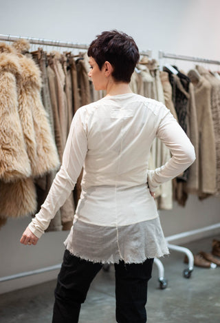PRE-ORDER - Long Sleeve T-Shirt with Sheer Hem in Terracotta Cloud (Pictured in Ivory) - 2340503