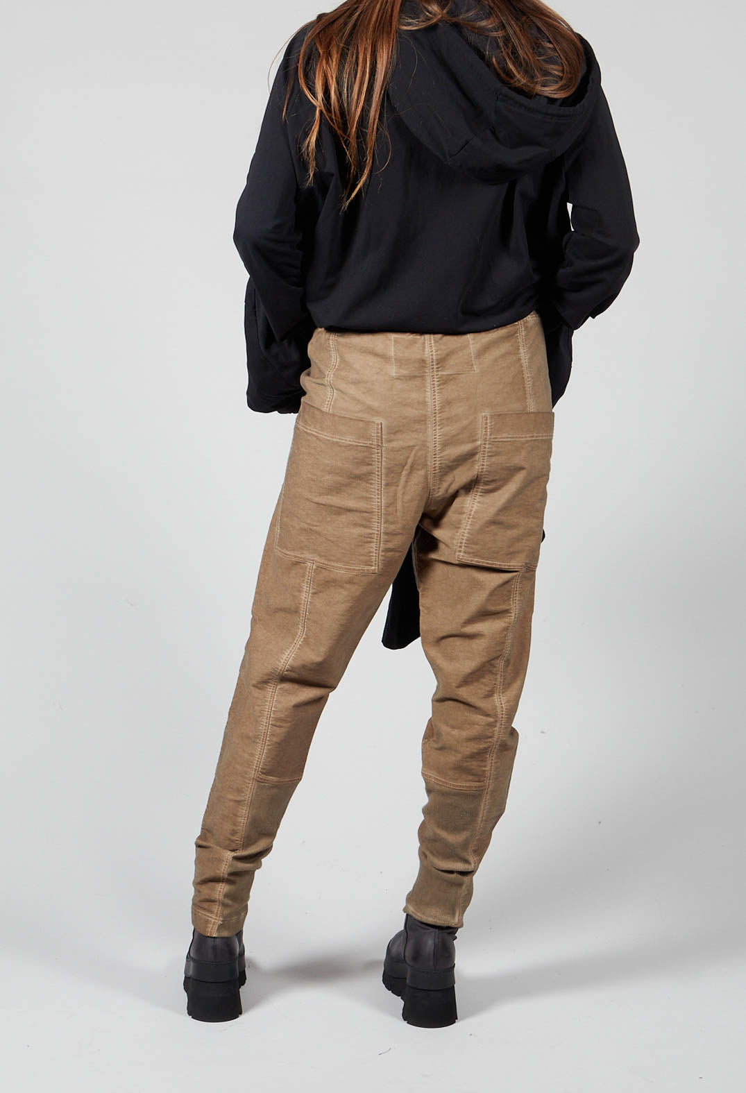 Black Cotton Trousers with Elasticated Waist in Walnut Cloud