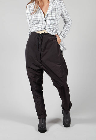 Drop Crotch Trousers with Elasticated Waist and Drawstring in Mocca