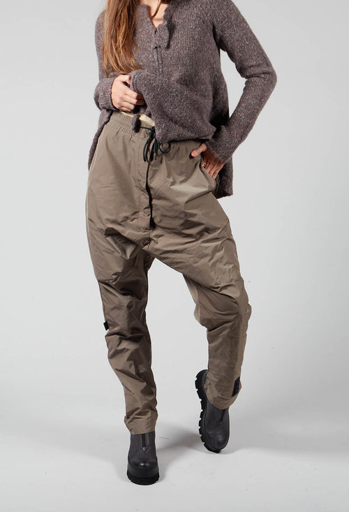 Drop Crotch Trousers with Elasticated Waist and Drawstring in Walnut