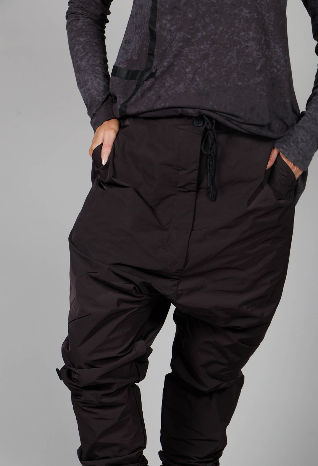 Drop Crotch Trousers with Elasticated Waist in Mocca
