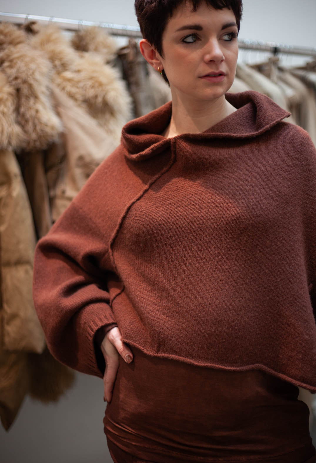 PRE-ORDER - High Open Neck Jumper in Terracotta (Pictured in Henna)  - 2350703