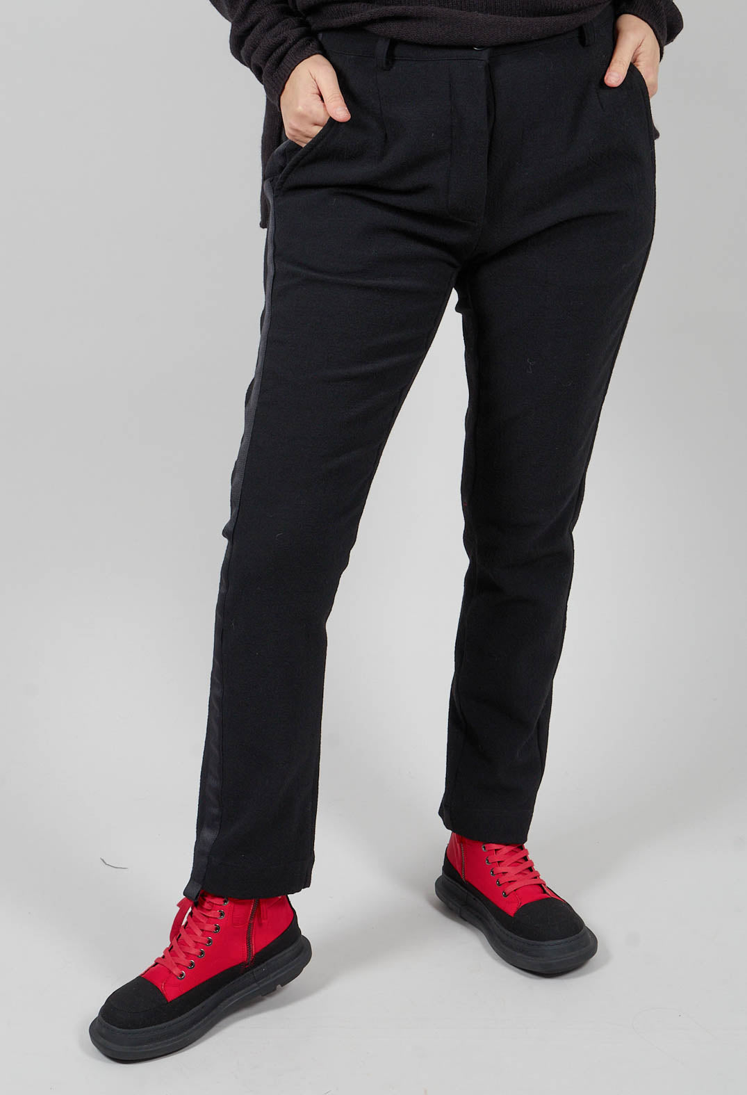 Loose Style Trousers with Military Style Trim in Black