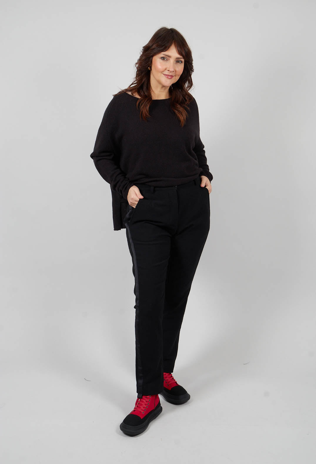 Loose Style Trousers with Military Style Trim in Black