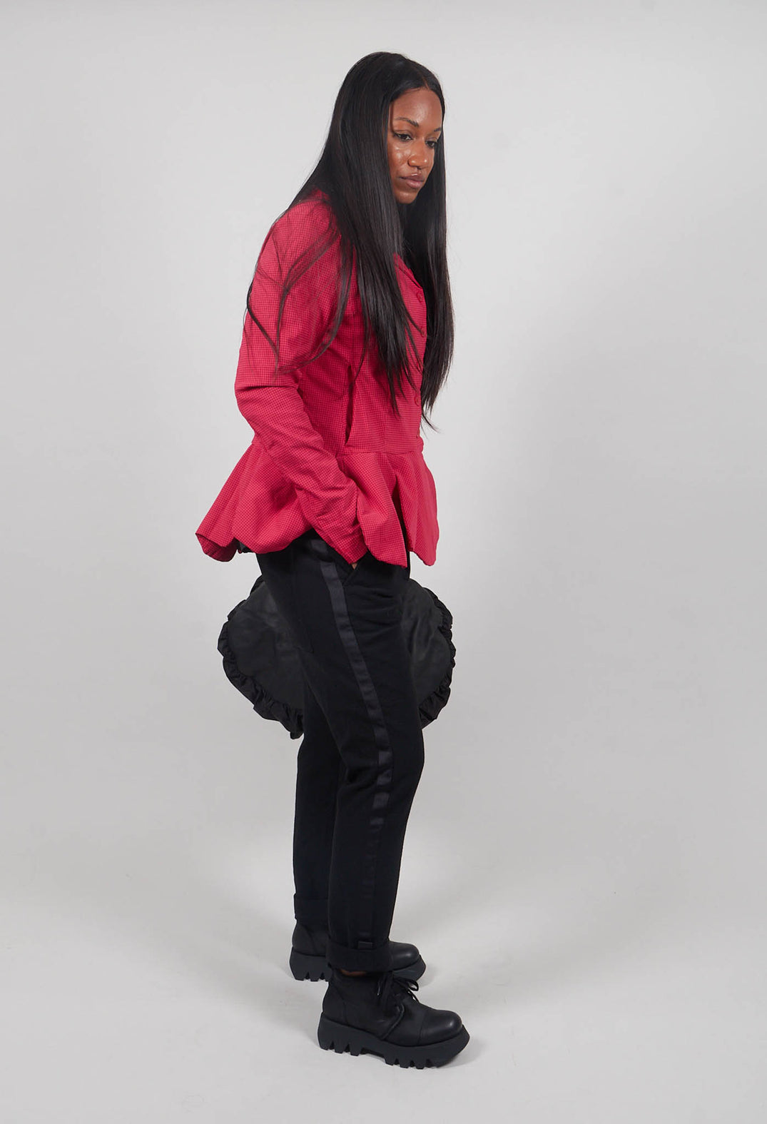 Loose Style Trousers with Military Style Trim in Black