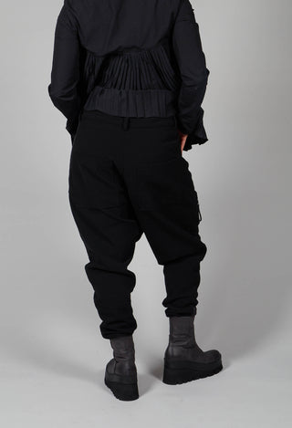 Low Drop Crotch Trousers with Military Trim in Black