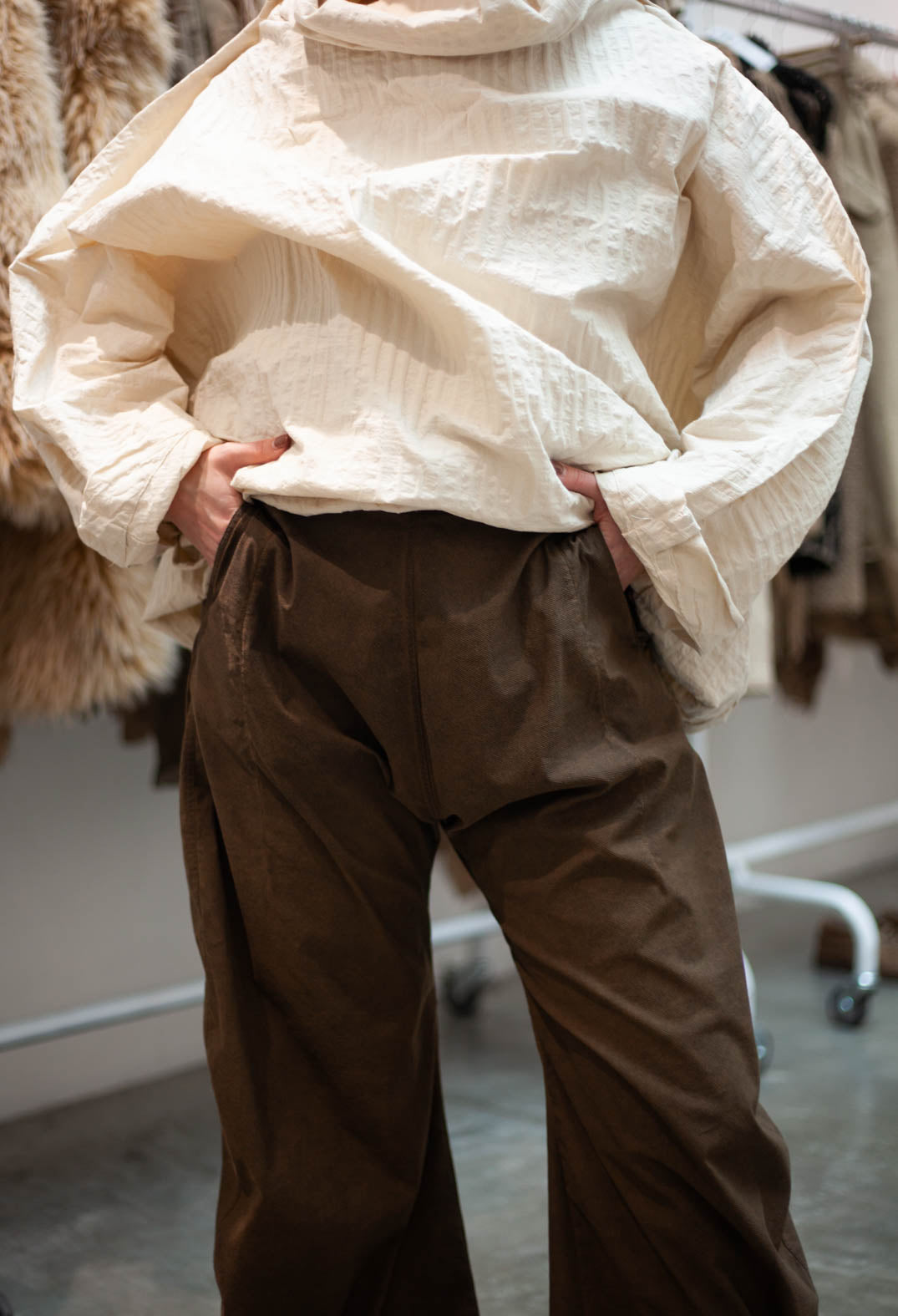 PRE-ORDER - Pull On Barrel Leg Trousers in Terracotta Cloud (Pictured in Dakar Cloud) - 2390122