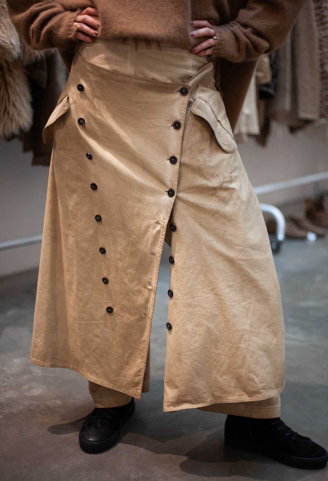 PRE-ORDER - Wide Leg Button Detail Trousers in Henna Cloud (Pictured in Clay Cloud) - 2390127