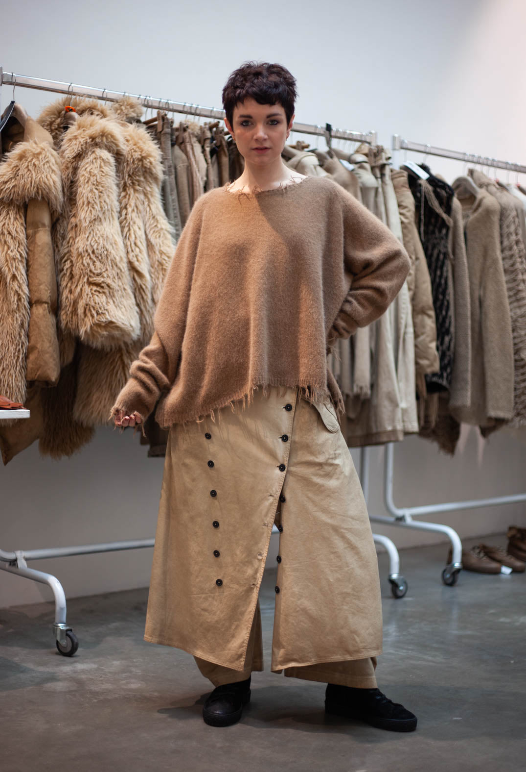 PRE-ORDER - Wide Leg Button Detail Trousers in Dakar Cloud (Pictured in Clay Cloud) - 2390127