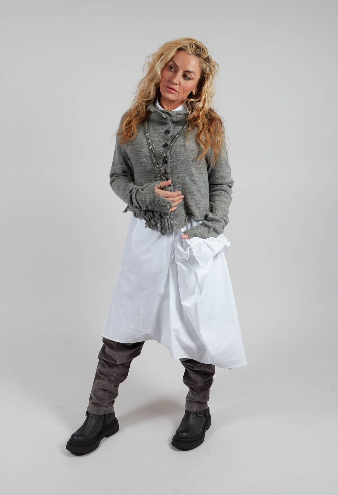 Long Shirt with Ruffles in White