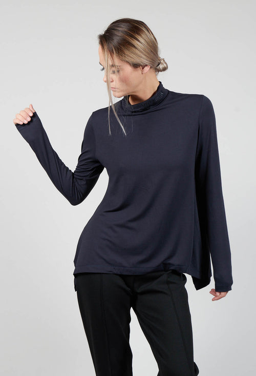 Turtle Neck Kord Top with Logo in Dark Blue