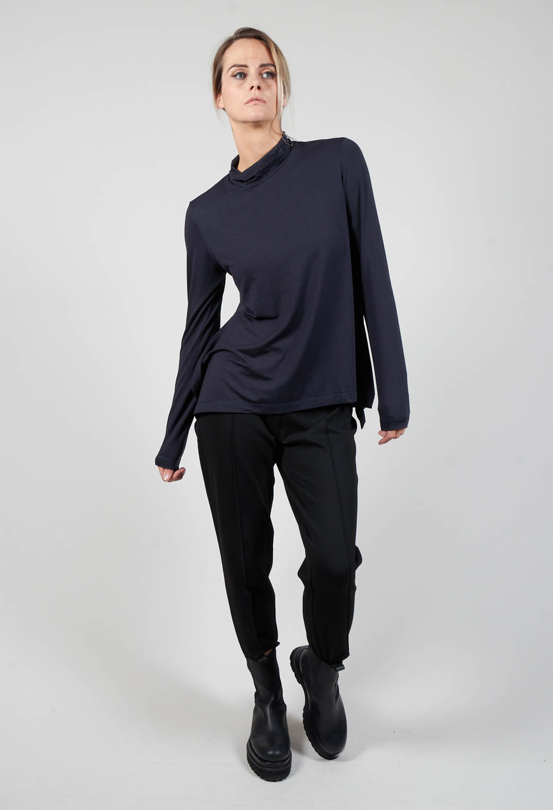 Turtle Neck Kord Top with Logo in Dark Blue